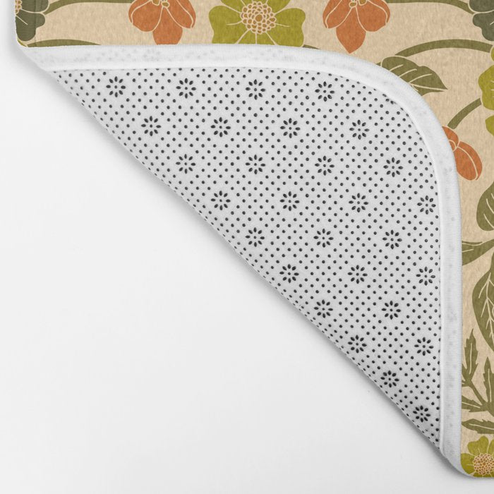 Retro 1970s Floral in Olive Green & Orange Bath Mat Gallery Image 2