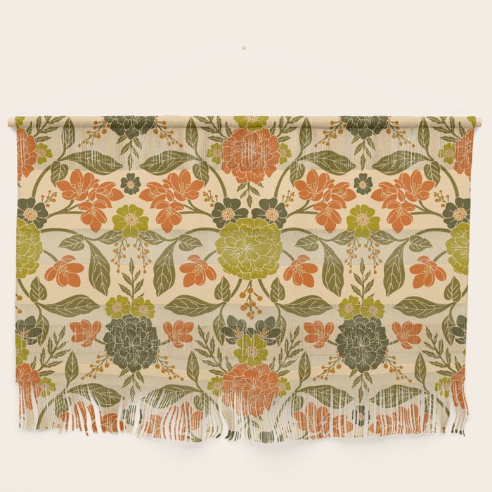 Retro 1970s Floral in Olive Green & Orange Wall Hanging Gallery Image 1