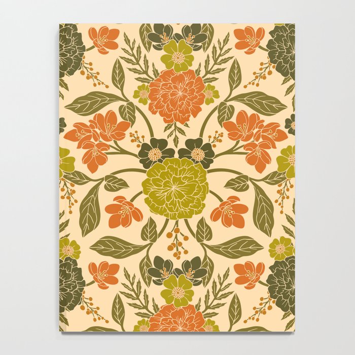 Retro 1970s Floral in Olive Green & Orange Notebook Gallery Image 4