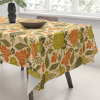 Retro 1970s Floral in Olive Green & Orange Tablecloth Gallery Image 3