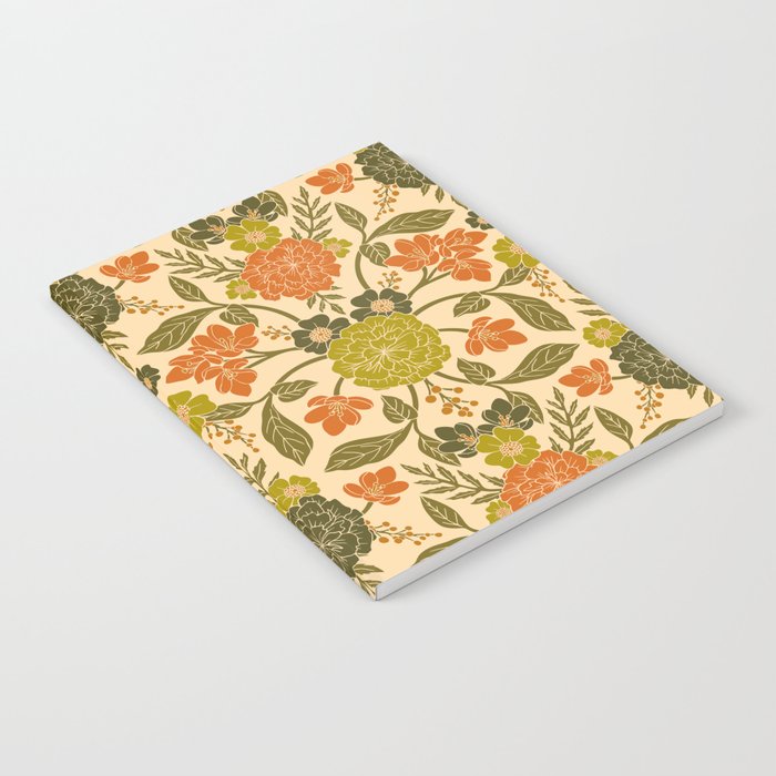Retro 1970s Floral in Olive Green & Orange Notebook