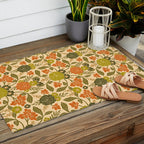 Retro 1970s Floral in Olive Green & Orange Outdoor Rug Gallery Image 2