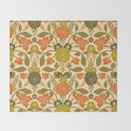 Retro 1970s Floral in Olive Green & Orange Throw Blanket Gallery Image 2