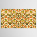 Retro 1970s Floral in Olive Green & Orange Tablecloth Gallery Image 2