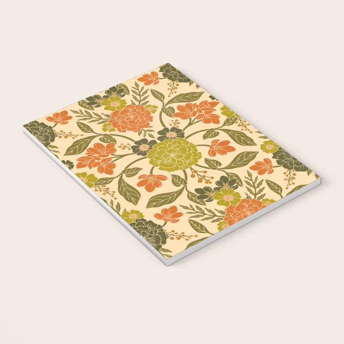 Retro 1970s Floral in Olive Green & Orange Notebook Gallery Image 3