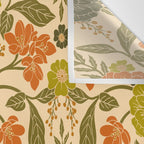 Retro 1970s Floral in Olive Green & Orange Wall Tapestry Gallery Image 3