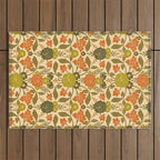 Retro 1970s Floral in Olive Green & Orange Outdoor Rug Gallery Image 1