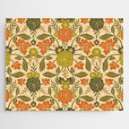 Retro 1970s Floral in Olive Green & Orange Jigsaw Puzzle Gallery Image 1