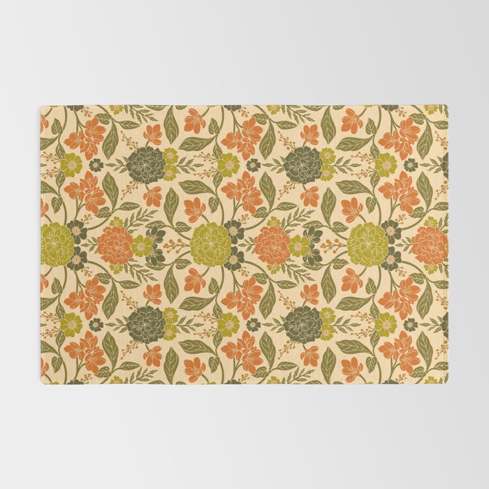 Retro 1970s Floral in Olive Green & Orange Rug Gallery Image 2