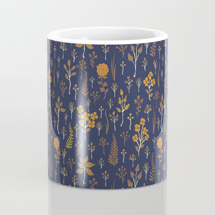 Navy Blue & Mustard Yellow Floral Pattern Coffee Mug Gallery Image 4