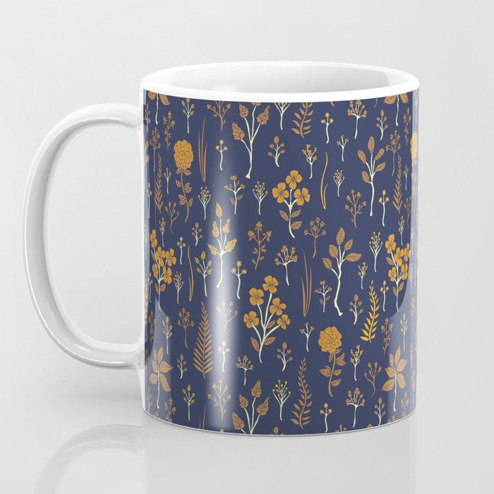 Navy Blue & Mustard Yellow Floral Pattern Coffee Mug Gallery Image 3