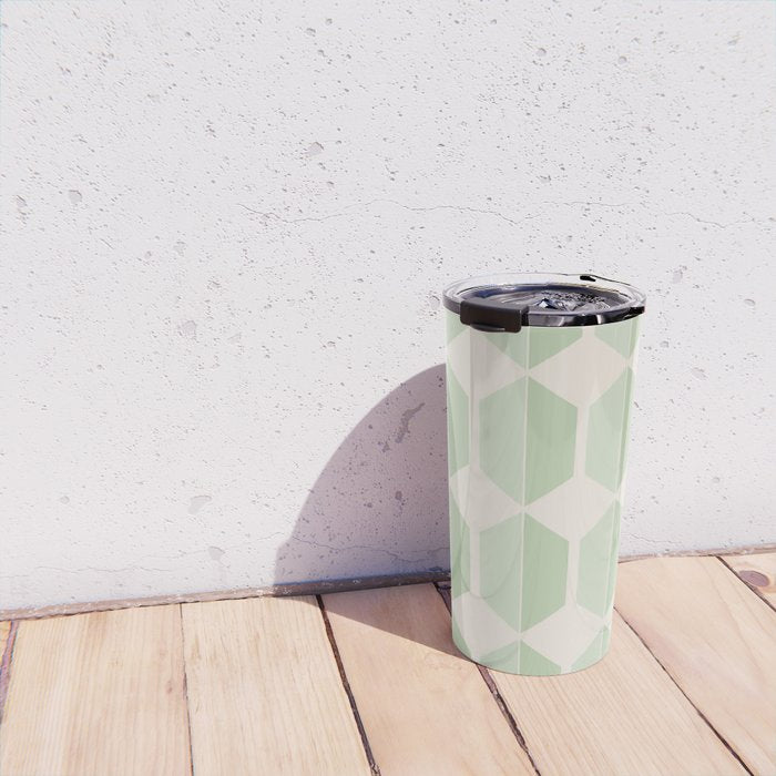 Hexagonal Pattern VI Soft Green Travel Mug Gallery Image 4