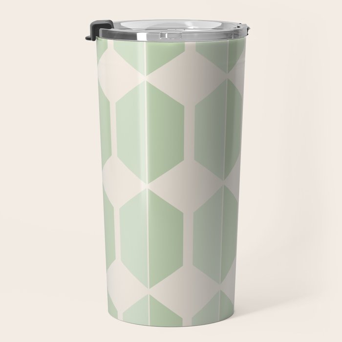 Hexagonal Pattern VI Soft Green Travel Mug Gallery Image 3