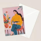 Woman with Cat and Autumn Bouquet Stationery Card Gallery Image 2