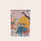 Woman with Cat and Autumn Bouquet Wall Hanging Gallery Image 1