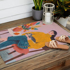 Woman with Cat and Autumn Bouquet Outdoor Rug Gallery Image 2