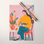 Woman with Cat and Autumn Bouquet Wrapping Paper Gallery Image 1