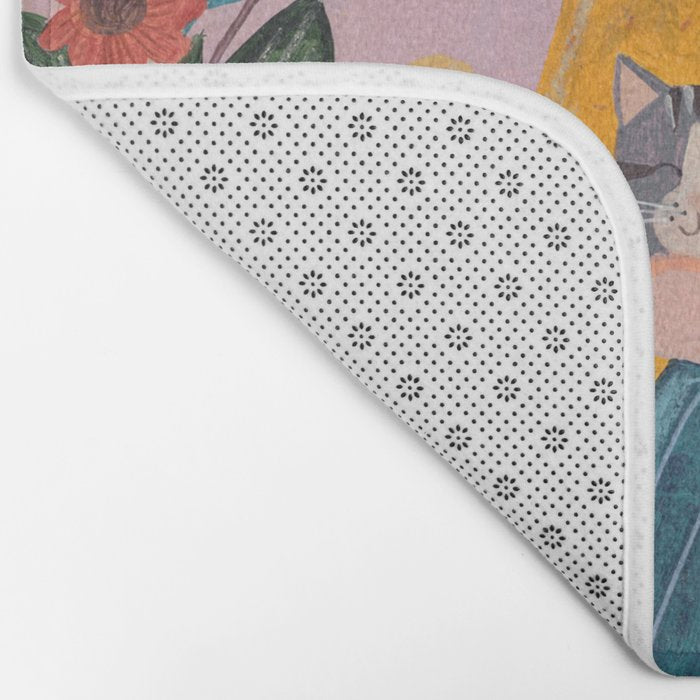 Woman with Cat and Autumn Bouquet Bath Mat Gallery Image 2