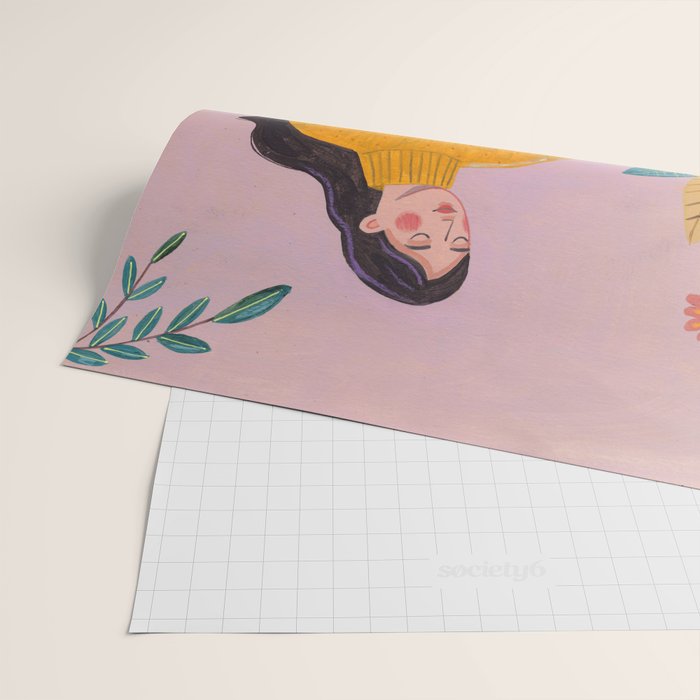 Woman with Cat and Autumn Bouquet Wrapping Paper Gallery Image 2