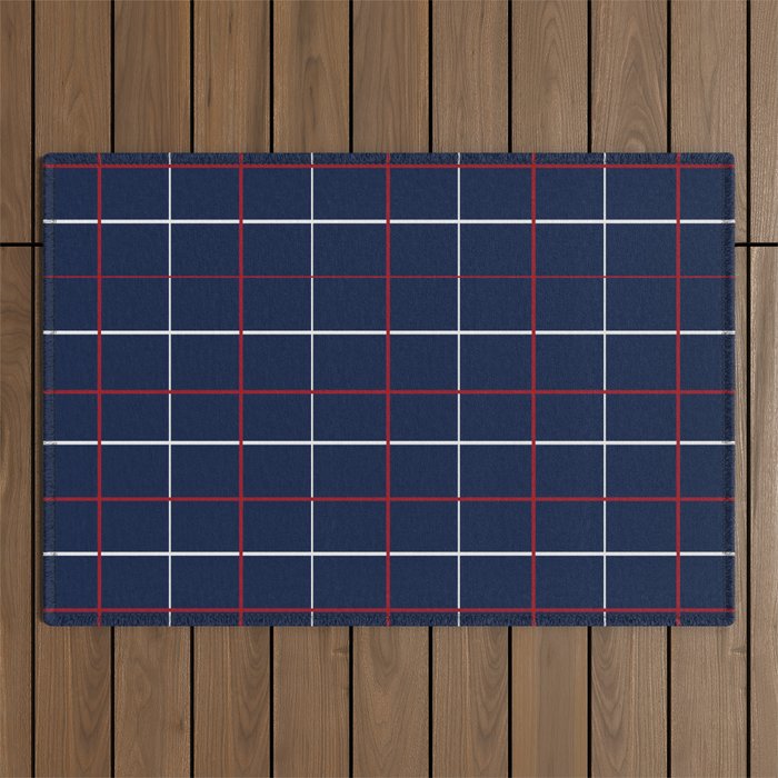 Navy Red White Tattersall Outdoor Rug Gallery Image 1