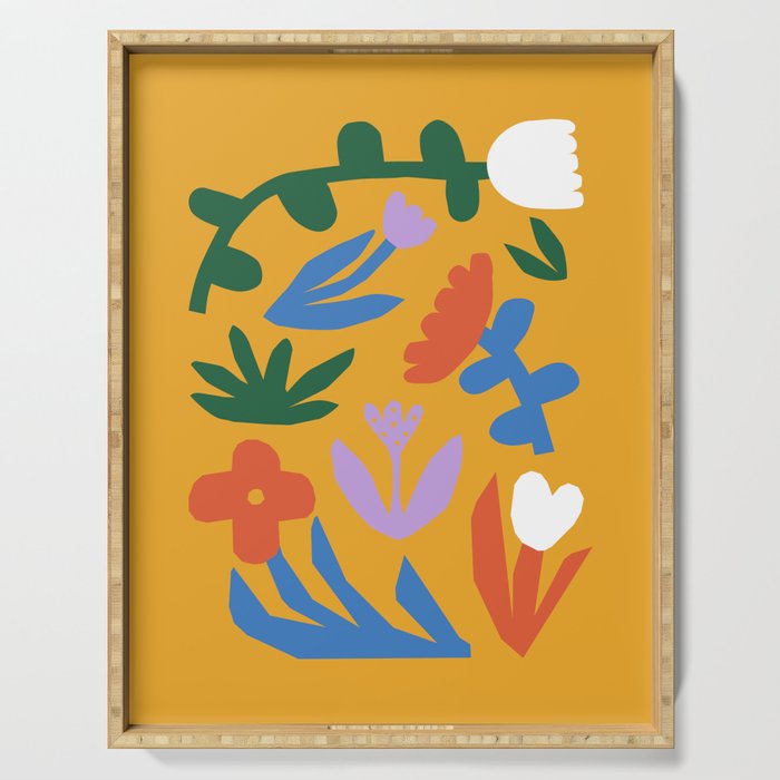 Retro spring flower nature drawing Serving Tray Gallery Image 1
