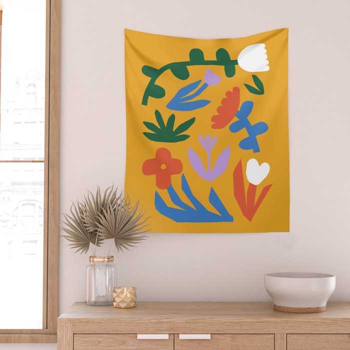 Retro spring flower nature drawing Wall Tapestry Gallery Image 2