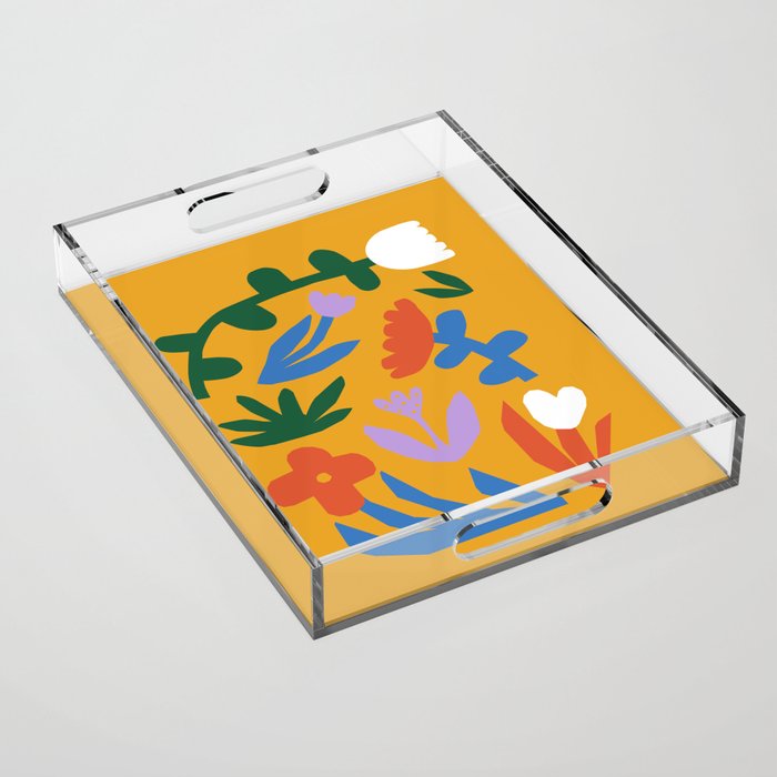 Retro spring flower nature drawing Acrylic Tray Gallery Image 1