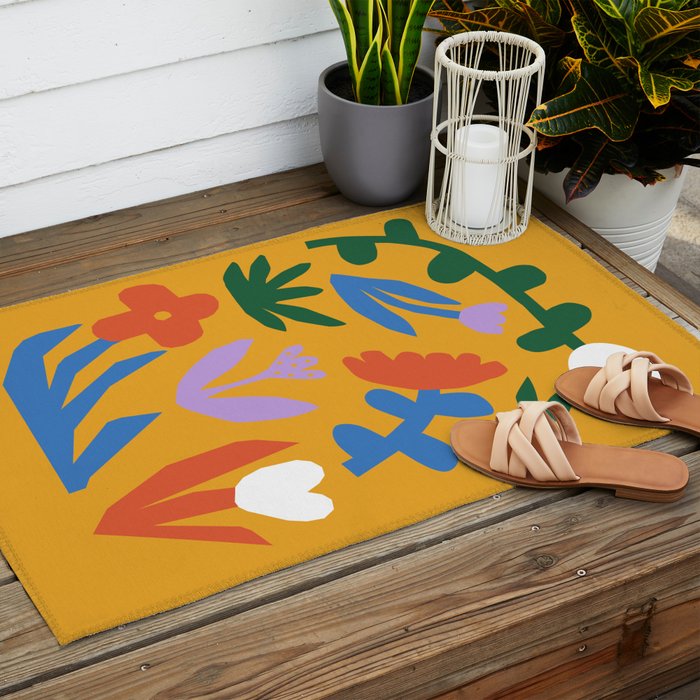 Retro spring flower nature drawing Outdoor Rug Gallery Image 2
