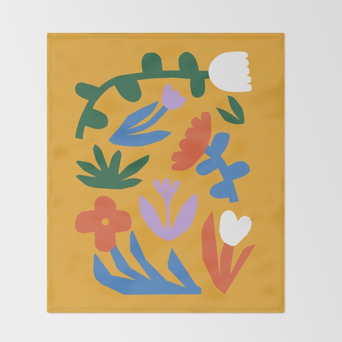 Retro spring flower nature drawing Throw Blanket Gallery Image 2