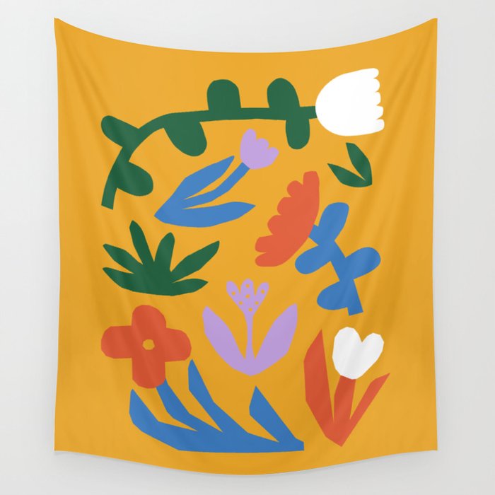 Retro spring flower nature drawing Wall Tapestry Gallery Image 4
