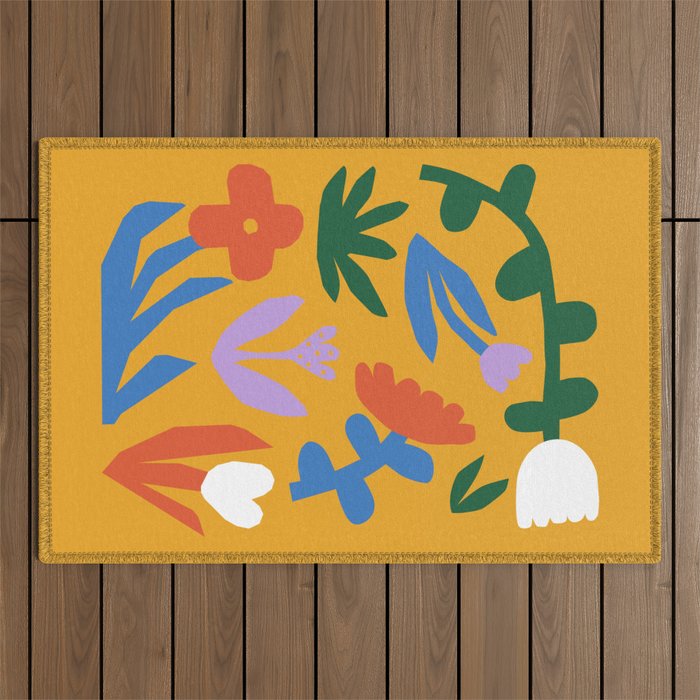 Retro spring flower nature drawing Outdoor Rug Gallery Image 1