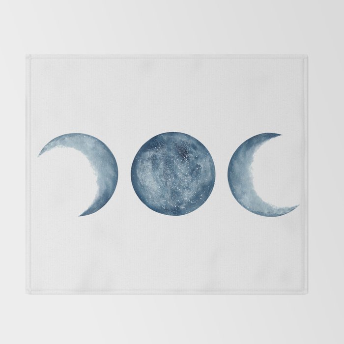 Blue Moon Phases Watercolor Throw Blanket Gallery Image 2