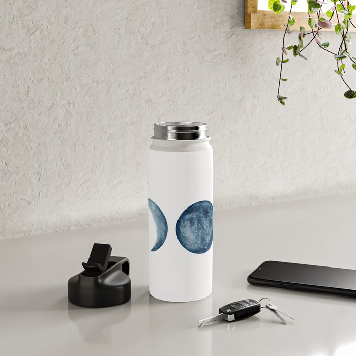 Blue Moon Phases Watercolor Water Bottle Gallery Image 5