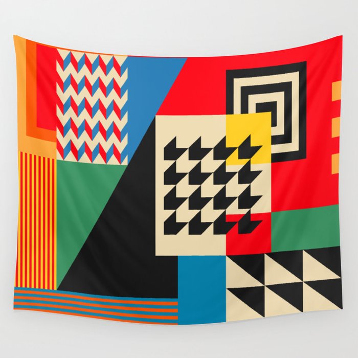 Groovy Modern Abstract Architecture in Geometric Shapes Wall Tapestry Gallery Image 1
