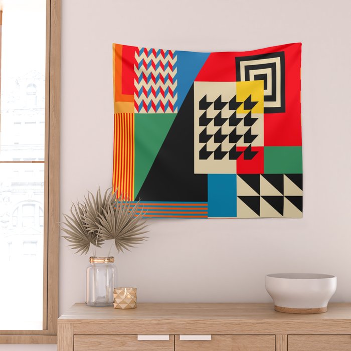Groovy Modern Abstract Architecture in Geometric Shapes Wall Tapestry Gallery Image 2