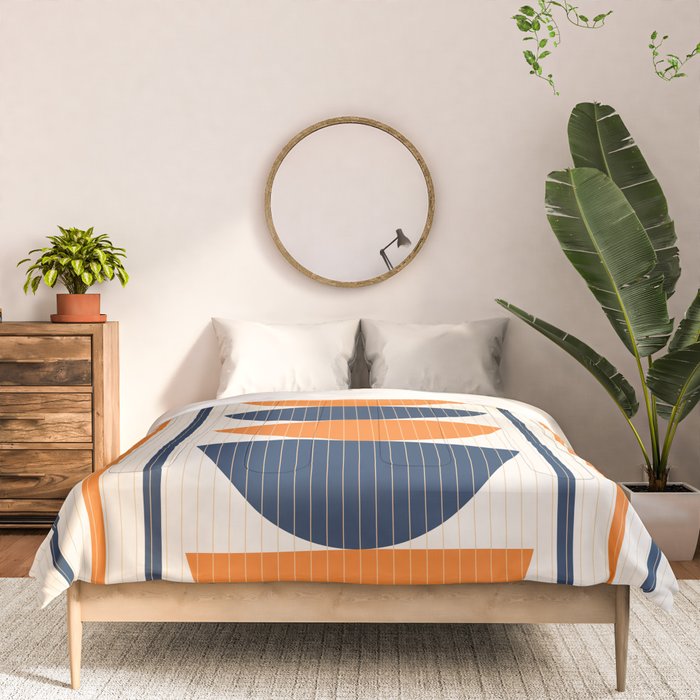 Abstract Shapes 76 in Orange and Navy Blue (Moon Phase Geometric Abstraction) Comforter Gallery Image 3