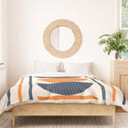 Abstract Shapes 76 in Orange and Navy Blue (Moon Phase Geometric Abstraction) Duvet Cover Gallery Image 3