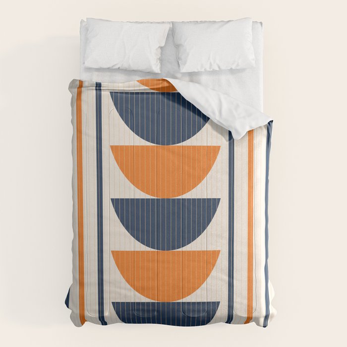 Abstract Shapes 76 in Orange and Navy Blue (Moon Phase Geometric Abstraction) Comforter Gallery Image 6