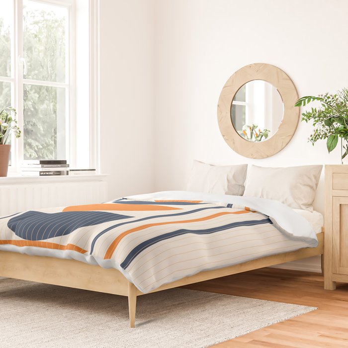 Abstract Shapes 76 in Orange and Navy Blue (Moon Phase Geometric Abstraction) Duvet Cover Gallery Image 2