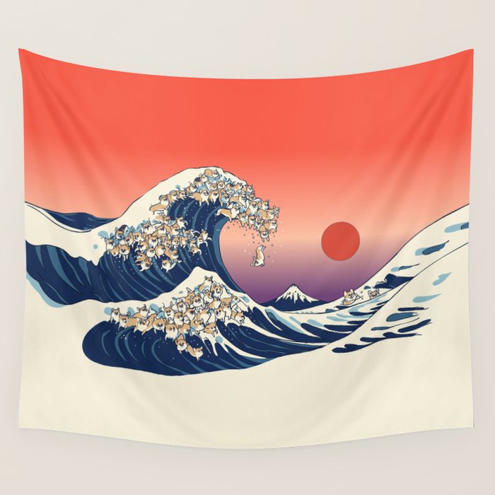 The Great Wave of Corgis Wall Tapestry Gallery Image 4