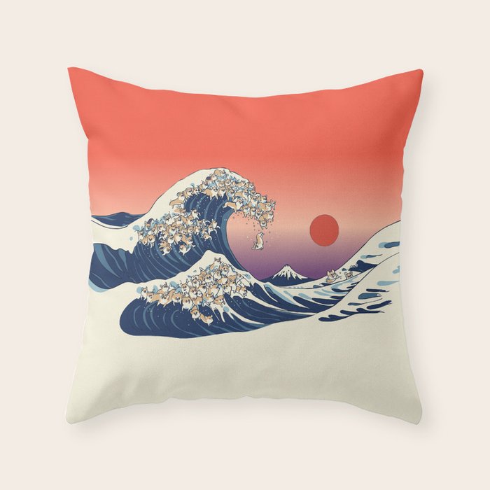 The Great Wave of Corgis Throw Pillow Gallery Image 6