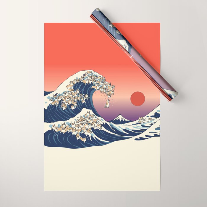 The Great Wave of Corgis Wrapping Paper Gallery Image 1