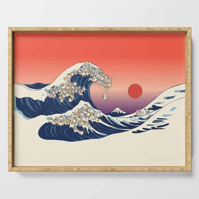 The Great Wave of Corgis Serving Tray Gallery Image 1