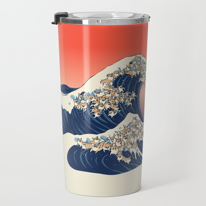 The Great Wave of Corgis Travel Mug Gallery Image 3
