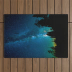 Blue White Milky Way Galaxy At Night Stars At Night Black Trees Silhouette Outdoor Rug Gallery Image 1