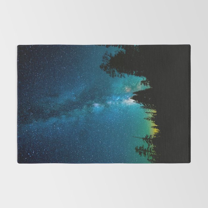 Blue White Milky Way Galaxy At Night Stars At Night Black Trees Silhouette Rug Gallery Image 2