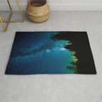 Blue White Milky Way Galaxy At Night Stars At Night Black Trees Silhouette Rug Gallery Image 1