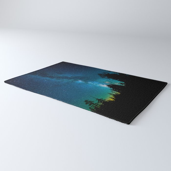 Blue White Milky Way Galaxy At Night Stars At Night Black Trees Silhouette Rug Gallery Image 3