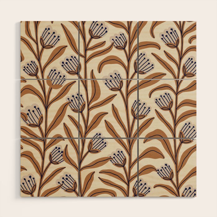 Bellflower Pattern / Brown, Ivory & Grey Wood Wall Art Gallery Image 1