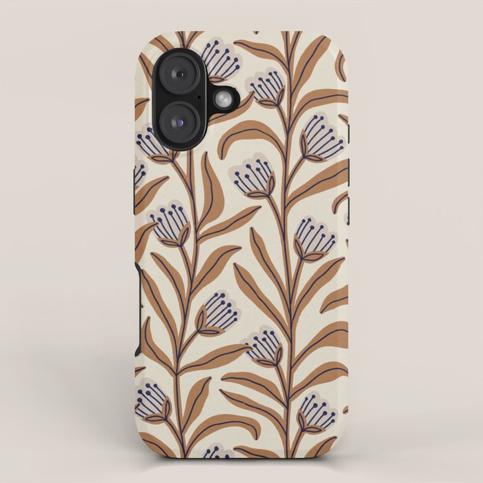 Bellflower Pattern / Brown, Ivory & Grey iPhone Case Gallery Image 1